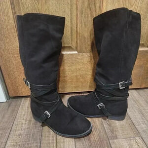 Torrid  Black Knee High Boots Wide Width Size 9 with  Wide Calves Faux Leather